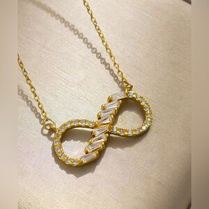 18K Gold Infinity Symbol Diamond Stacked Baguette Love Forever Necklace No Fade